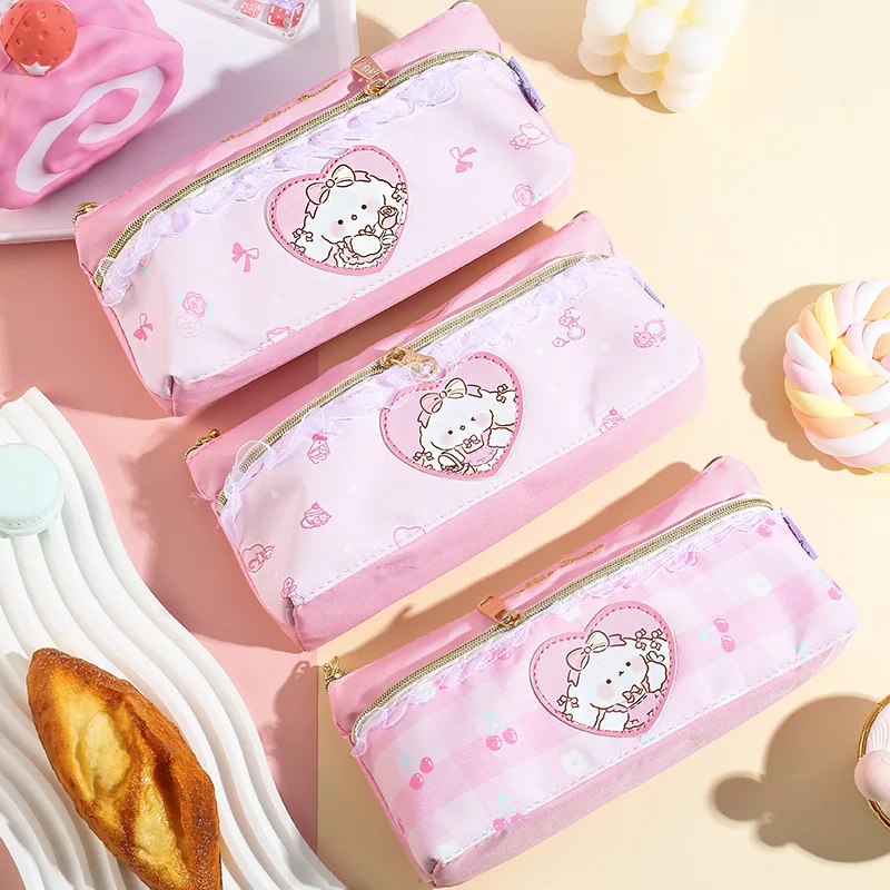 

Front-opening Triangular Pencil Case Camellia Tea Party Series Cute Student Large Storage Pencil Case Stationery Bag