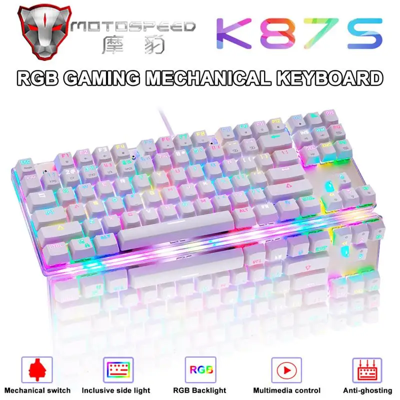 

Игровая механическая клавиатура Motospeed K87S, проводная клавиатура с RGB подсветкой, 87 клавиш, красный и синий переключатель, русские клавиатуры для компьютера, мини-ПК