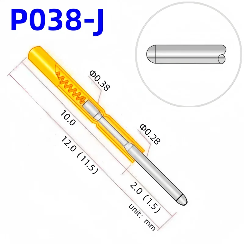 

20/100 шт. P038-J маленький пружинный тестовый зонд с круглой головкой Pogo Pin P038-J1 диаметр 0,38 мм, длина иглы 12,0 мм, тестовый штифт для печатной платы