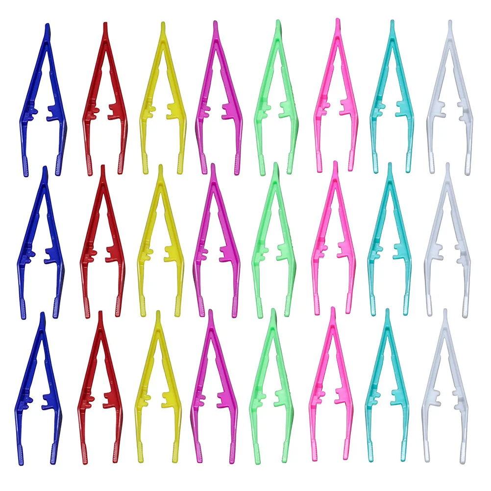 

24 Pcs Disposable Tweezers Cosmetics Tools Makeup Clips Plastic Applicators Crafts Fake Eyelash Manicure Tweezers (Random Color)