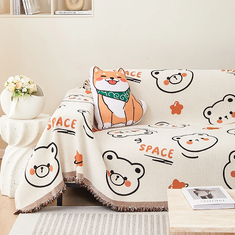 

Kids Cartoon Bear Sofa Cover Chenille Sofa Towel Blanket Couch Cover Universal Sofa Slipcover for Living Room Decor 1/2/3/4 Seat