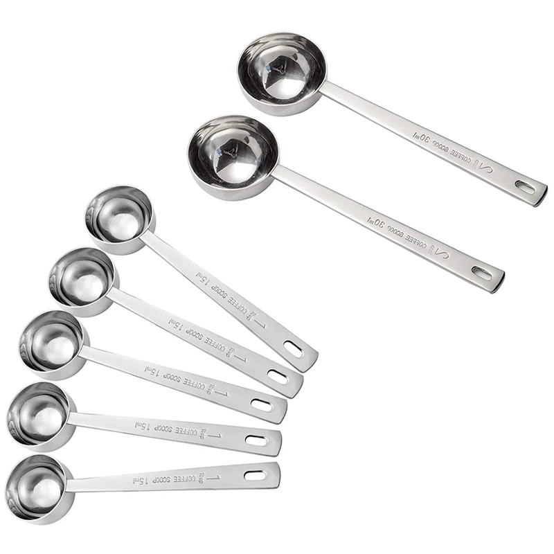 

Hot YO-7 Pcs Stainless Steel Coffee Scoop For Coffee, Milk Powder, Fruit Powder, 5 Pcs 15Ml & 2 Pcs 30Ml