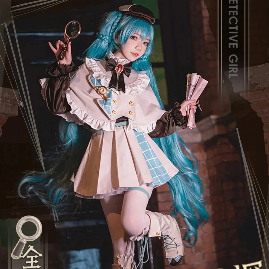 Фото Костюм для косплея Vocaloid Little Detective Miku, наряд для девочки, юбка, платье для косплея, рождественский подарок, 2026 №1