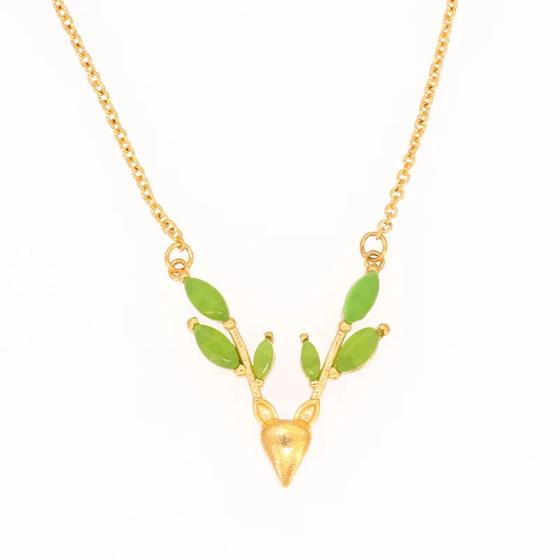 

Simple 14k Gold Color Emerald Necklace for Women’s Exquisite Lucky Deer Horn Chain Necklace Engagement Party High Jewelry Gifts
