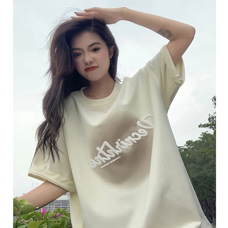 

Straight shoulder T-shirt women's short sleeve summer 2022 new clothes Korean loose design sense niche tie dye top ins fashion