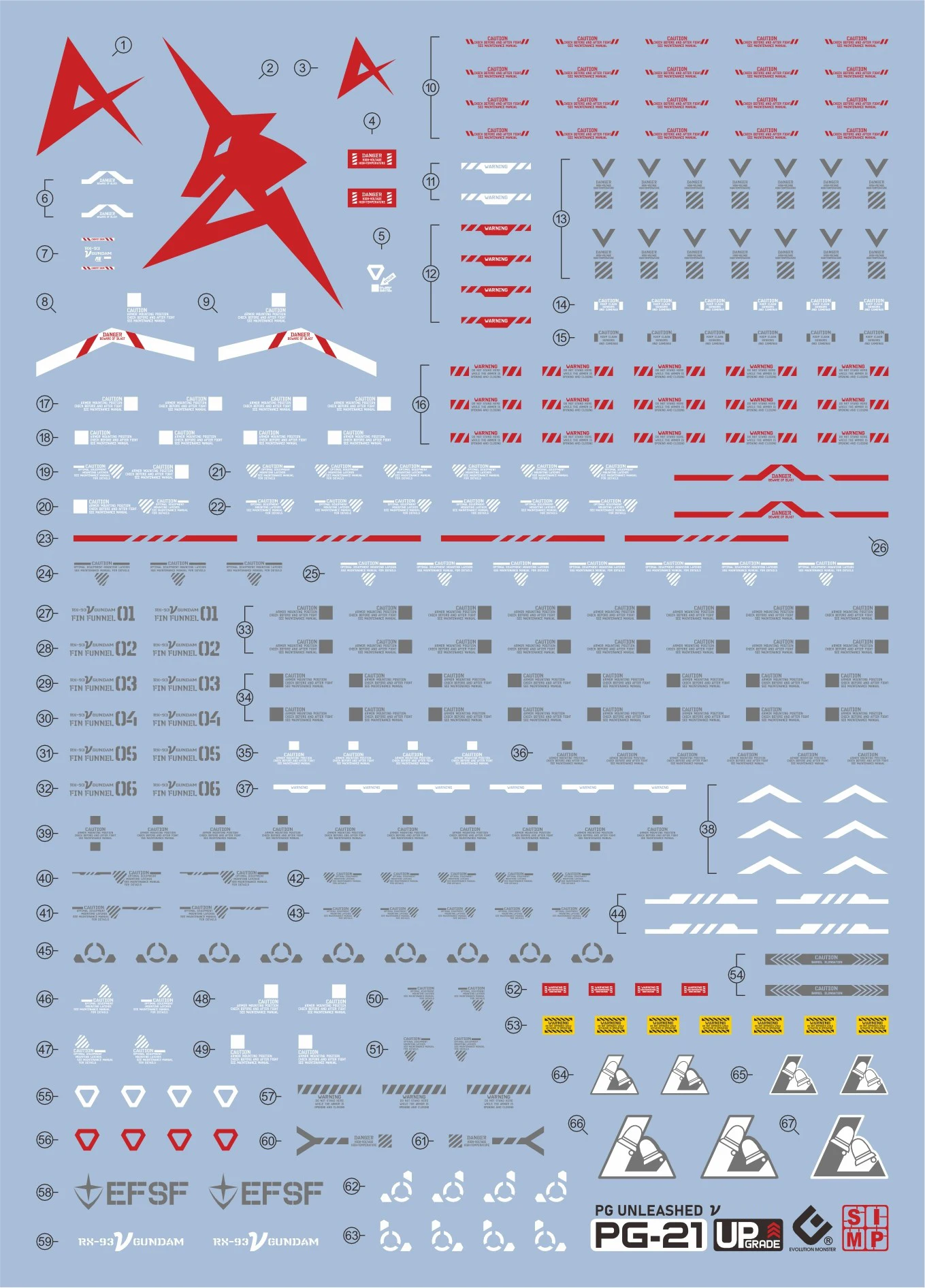 

Наклейка EVO Decal PG PGU для мобильного костюма RX-93, масштаб 1/60, флуоресцентная водная наклейка