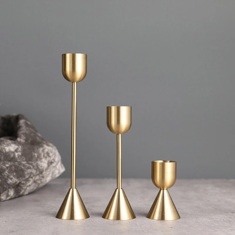 3 Pieces Candle Holders Golden Wedding Decor Metal Candlestick Flower Stand Vase Table Centerpiece Event Flower Rack