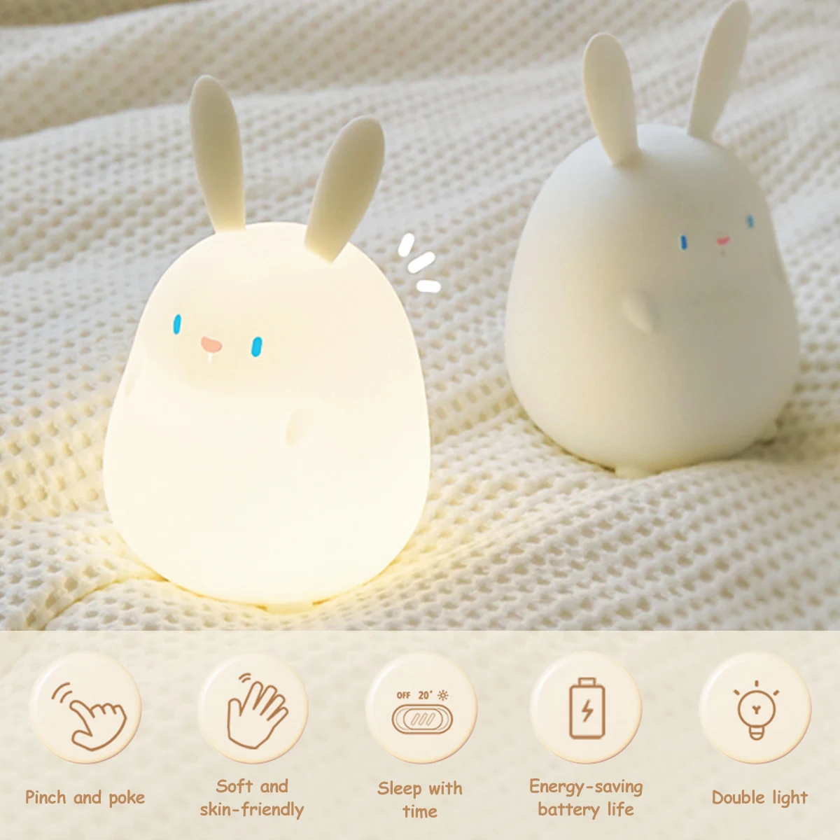 

Cute Bunny Night Light Silicone Animal Light Rabbit Lamp for Kids Portable LED Bedside Lamps Touch Control Kawaii Nursery Light