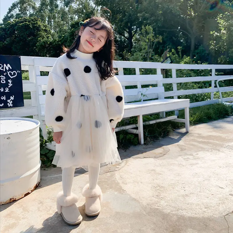 

Children Clothing 2022 Autumn Winter Girls Dress Velvet Thickened Baby Princess Winter Dress Korean Style Fashionable Clothes