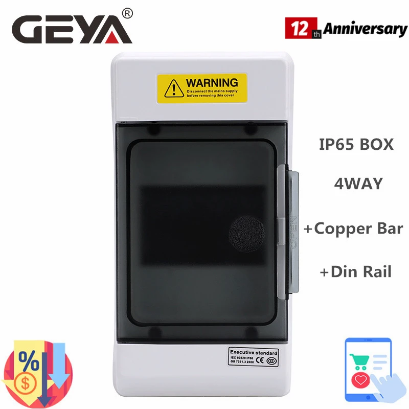 

GEYA 4 Ways Electrical Distribution Box Waterproof Junction Wire Box for Circuit Breaker IP65 Enclosure with Copper Bar