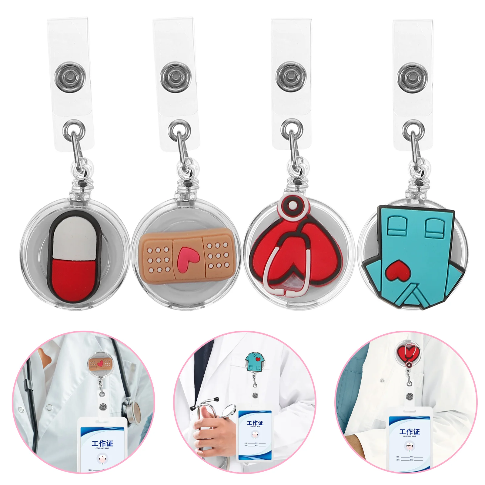 

4 Pcs Gift Tag Badge Expansion Buckle Coat Holder Doctor Id Card Clip Portable Easy Reel Retractable Nurses Staff