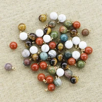 8mm natural stone multicolor ball shape gold necklace pendant charms diy fashion jewelry earring bracelet making 30pcs wholesale