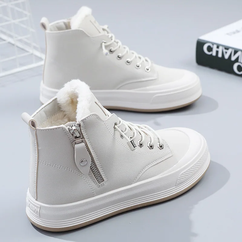 

Fashion Pu Leather Sneakers Women's Winter Casual and Naked Small White Shoes Women's High-top Winter Women's Vulcanized Shoes