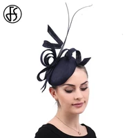 fs linen yarn fascinators hat navy blue accessories elegant women wedding millinery derby hats headbands headpiece