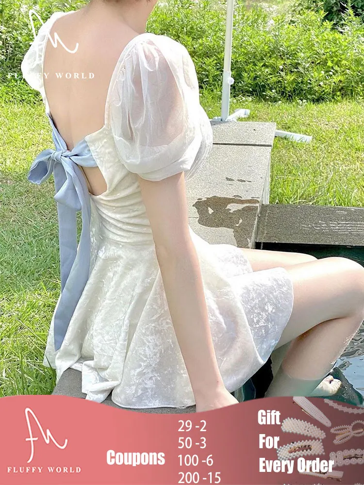 Женский слитный купальный костюм с квадратным вырезом однотонный белый пуш-ап