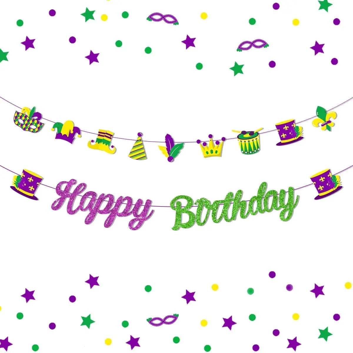 

Mardi Gras Themed Birthday Banner Party Decorations New Orleans Garland Boys Girls 1st Birthday Masquerade Party Supplies