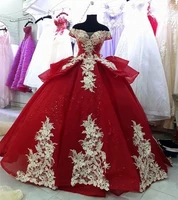 dark red golden appliques quinceanera dress for sweet 15 year ball gown sexy off the shoulder long prom debut dress corset back