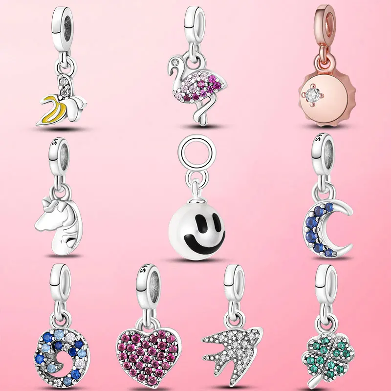 

Подвеска из серебра 925 пробы с кулоном в виде четырехлистного клевера из моих морских звезд и волн, Шарм-бусина, подходит для оригинального браслета Pandora, украшения для рукоделия