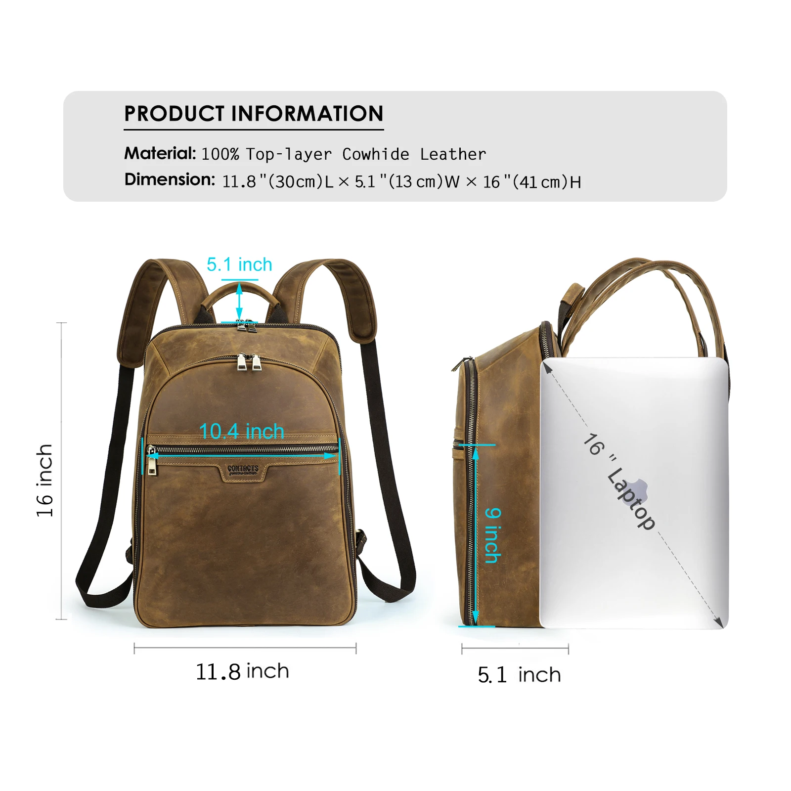 Vintage Simple Men's Genuine Leather Backpack Cowhide Outdoor Travel Backpack Large Capacity Computer Laptop Bag