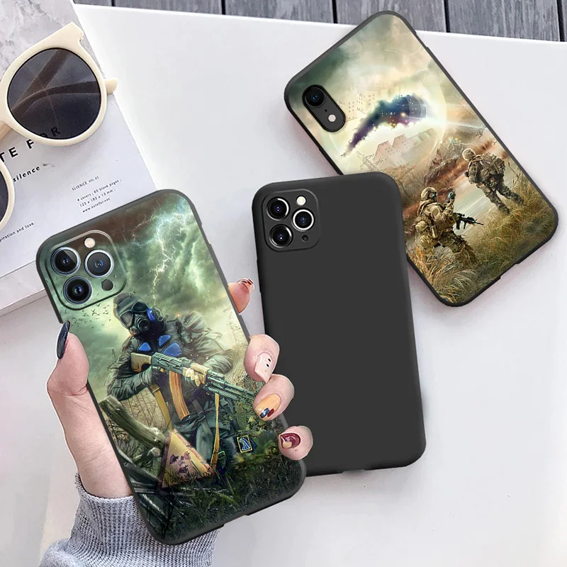Мягкие чехлы для телефонов iPhone 14 15Pro 13 Pro Max 12 11 Mini 7 8 15 6 6S Plus SE XS XR X Game Metro 2033 черный