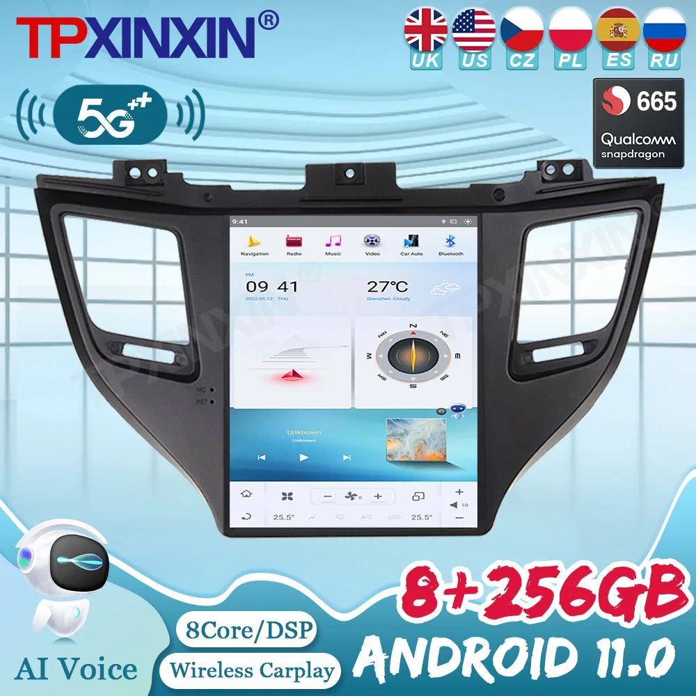 

Android 11 256G Car Radio For Hyundai Tucson 2015-2019 Tesla Style Stereo Auto DSP Carplay Multimedia Player GPS Navi Head Unit