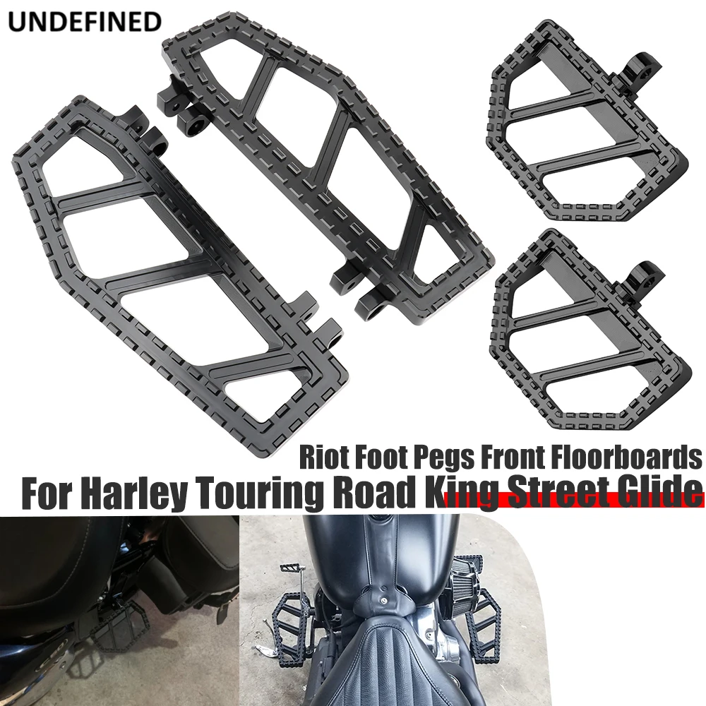 

Riot Front Pedals Floorboards Foot Pegs Footrests For Harley Touring Road King Road Street Glide Tri Softail Fat Boy FL Dyna FLD