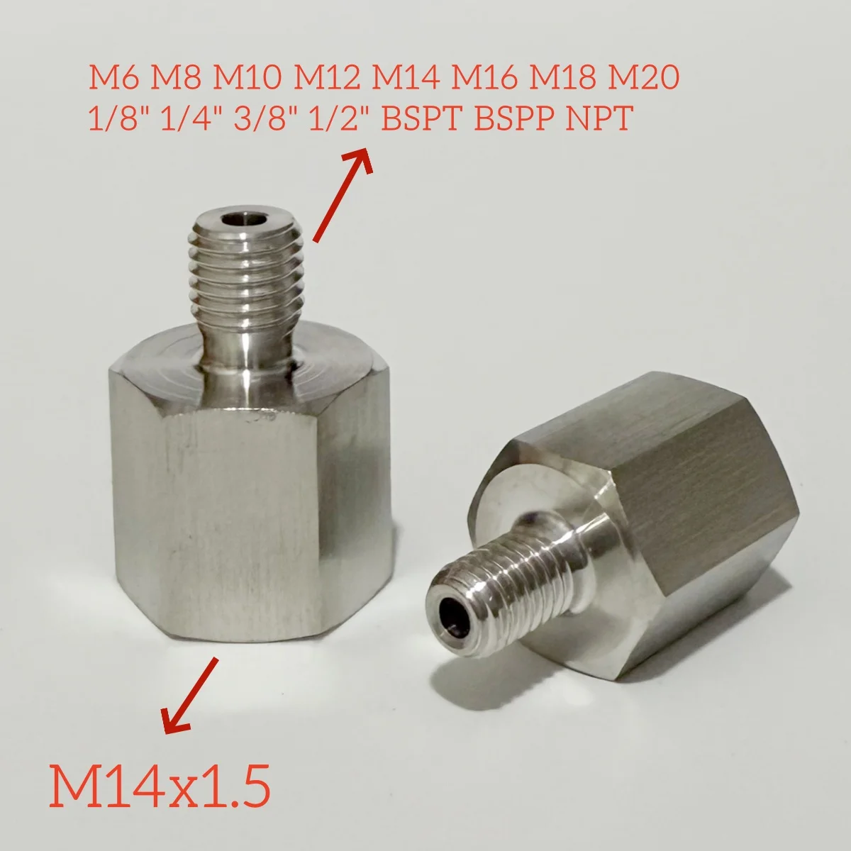 

M14x1,5 метрическая внутренняя резьба для M6 M8 M16 M20 1/8 дюйма 1/4 дюйма 3/8 дюйма 1/2 дюйма BSP NPT штекер 304 переходник для фитинга трубы высокого давления из нержавеющей стали