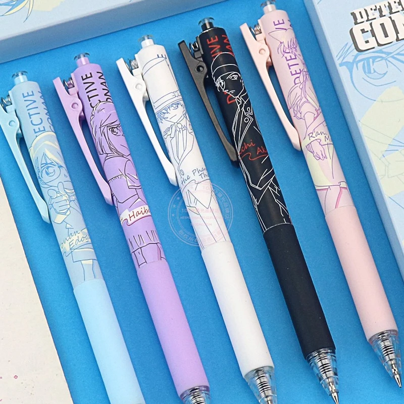 5PCS Detective Conan Anime Rachel Moore Haibara Ai Kaitou Kiddo Akai Shūichi Random Style Gel Pens Stationery Writing Supplies