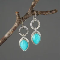 fonect fashion turquoise metal pendant earrings women vintage pendant earrings engraved hollow sun pattern jewelry