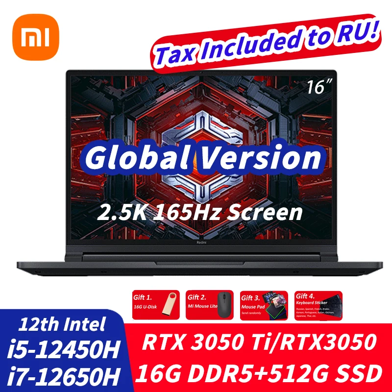 

Xiaomi Redmi G Gaming Laptop 2022 Intel Core i7-12650H / I5-12450H RTX 3050 Ti / RTX 3050 GPU 16" 2.5K 165Hz Game Notebook PC