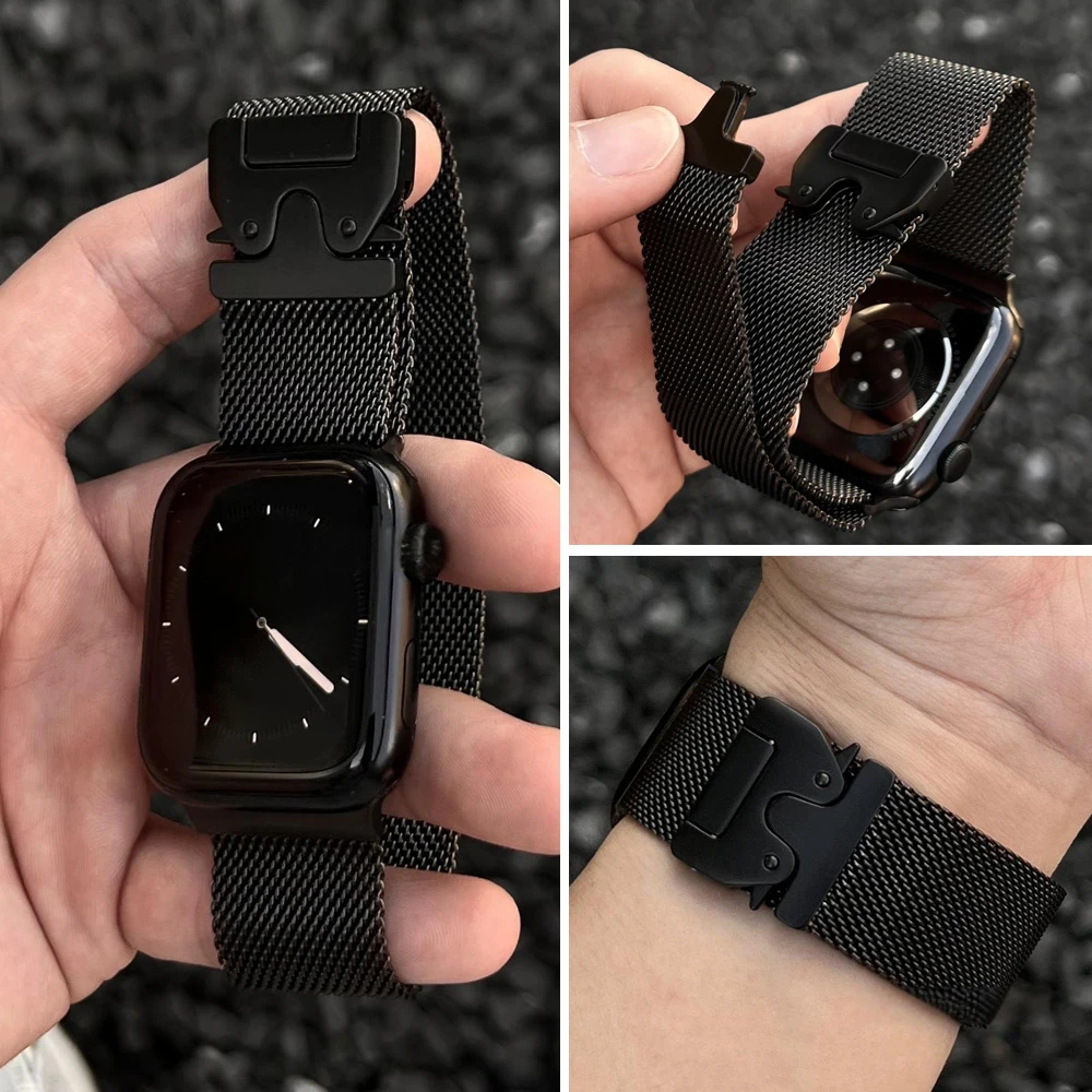 Фото Миланский ремешок для Apple Watch Ultra 3, 2 варианта, 49 мм, 46 мм, 45 мм, 44 мм, 40, 41, 42 мм, парашютный браслет для iWatch Series 11, 10, SE3, 9, 8, 7, 6 №1
