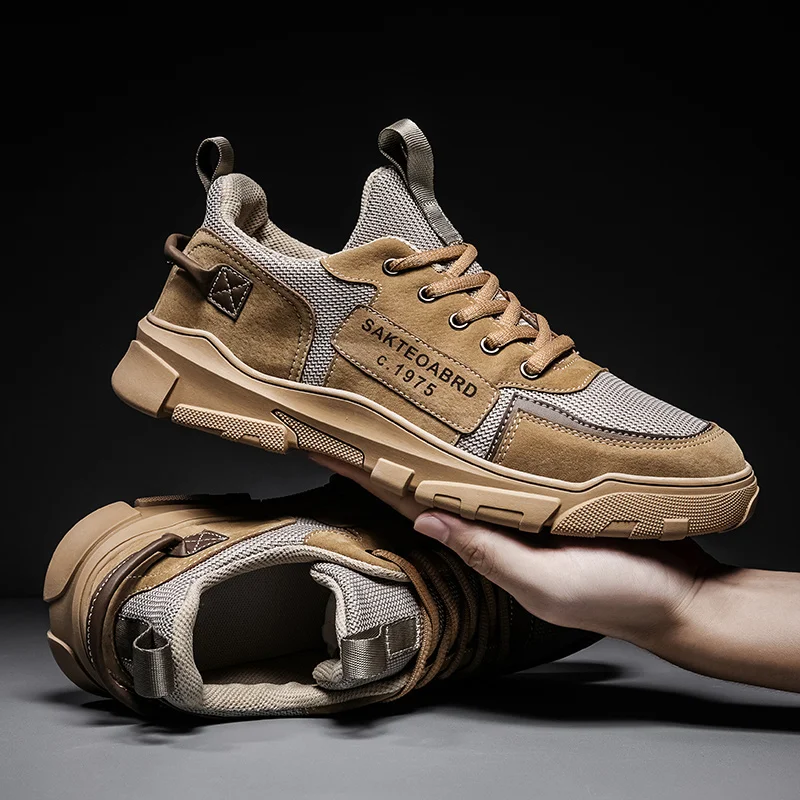 2022 Spring New Men Sports Shoes Vintage Style Runnnig Man Tooling Board Male Sneakers Non-Slip Air Mesh Beige |