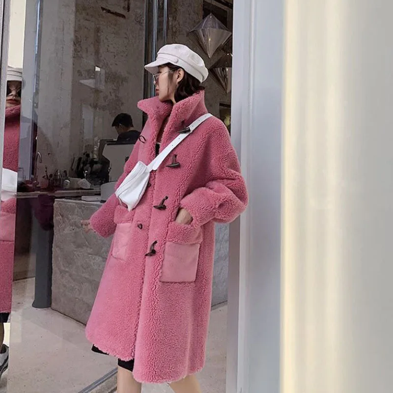 2022 Winter Warm Fur Coat Female Long Women Faux Rabbit Fur Overcoat Fluffy Furry Female Mink Jacket x-long pocket red luxury