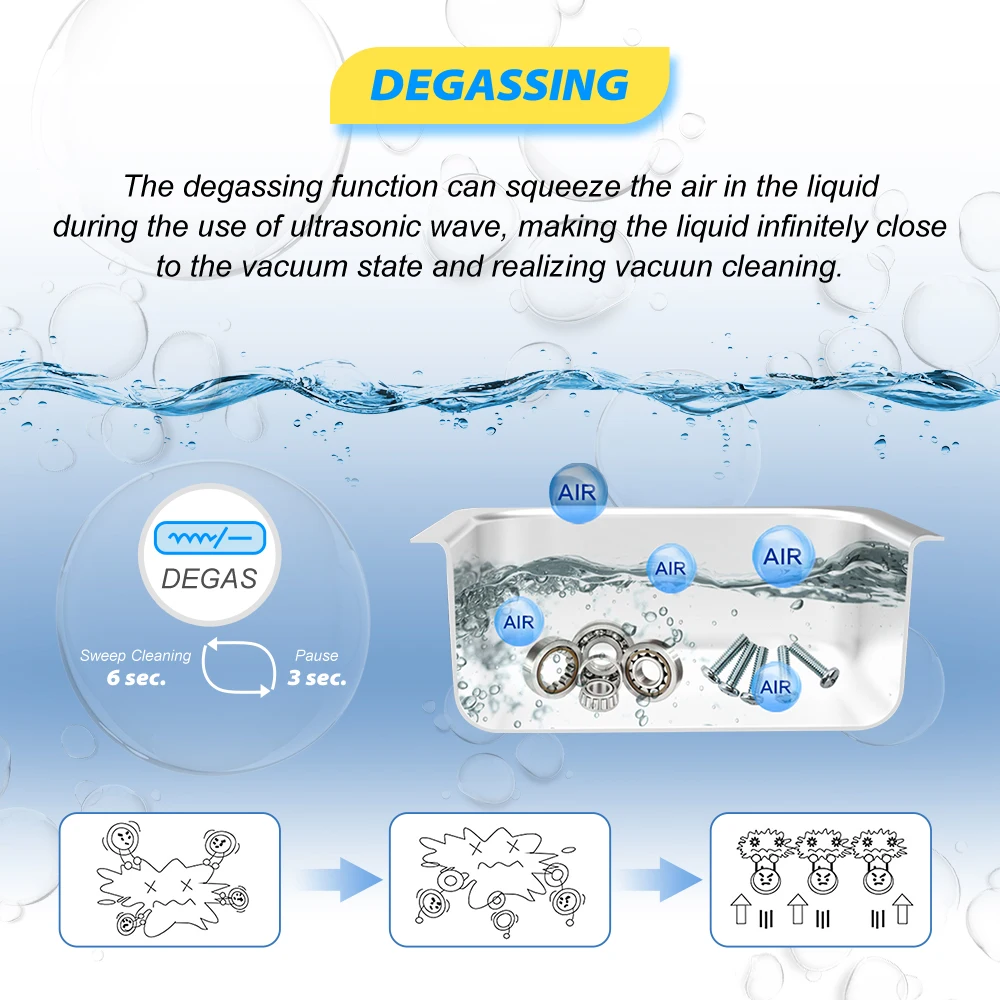 Ультразвуковая ванна для чистки 3,2 л 30-120 Вт с регулируемой мощностью, функцией дегазации, полукруглым нагревателем, таймером и ультразвуковыми приборами для дома.