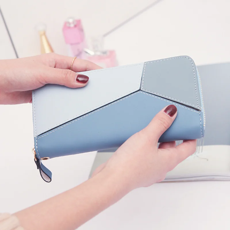 

Новинка 2022, простой женский вместительный кошелек на молнии, модный длинный кошелек с контрастной строчкой, женские сумки