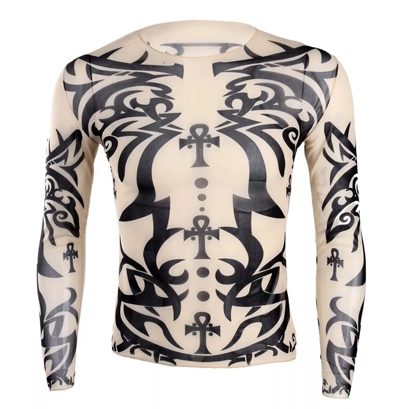 Фото Trend Realistic Tattoo Graphic T Shirt For Men Spring Autumn Fashion 3D Printed Long Sleeve T-shirt Cool Streetwear Loose Tops №4