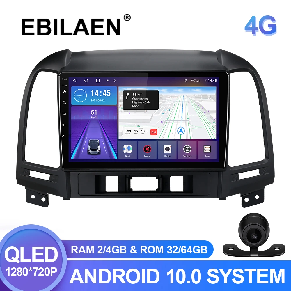 EBILAEN Car Multimedia player For Hyundai Santa Fe 2 2006-2012 Android 10.0 Autoradio GPS Navigation Radio Camera Headunit DVR