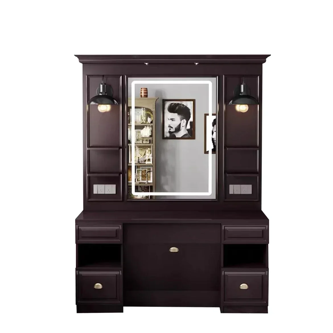 Новейшая парикмахерская с черной станцией для парикмахерской деревянное