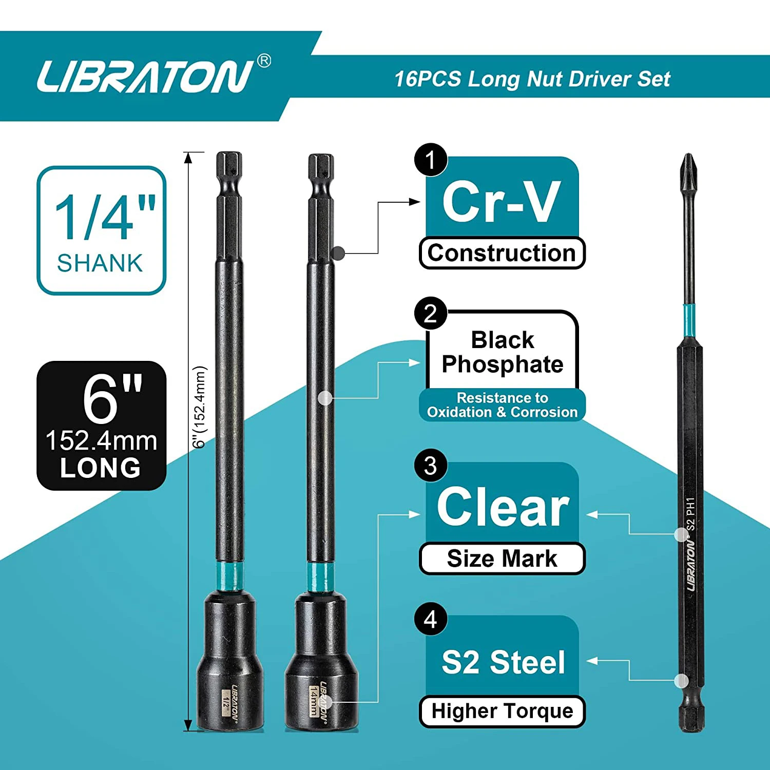 Libraton 16 Шт. Набор Магнитных Головок 6-дюймовые Гаечные Ключи Метрическая И Ударная