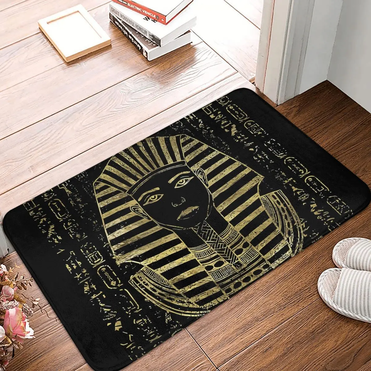 

Ancient Kitchen Non-Slip Carpet Gold Sphinx Head With Egyptian Hieroglyphs Bedroom Mat Welcome Doormat Floor Decor Rug