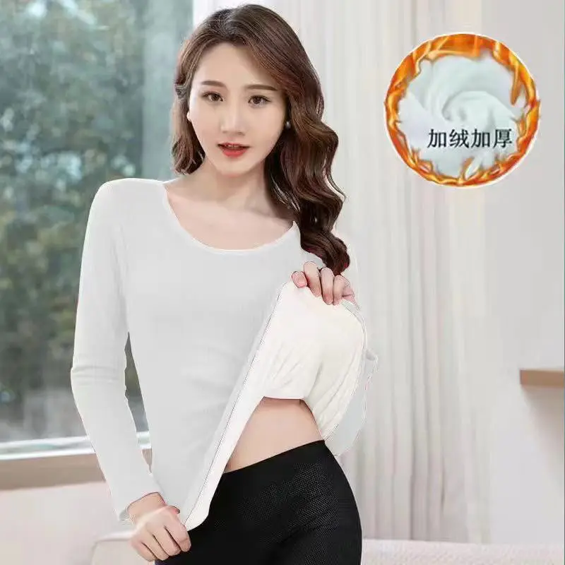 Womens Thermal Underwear Fleece Lined Base Layer Top Thermal Undershirt Bottoming Shirt Sleepwear Winter Inner Wear for Women