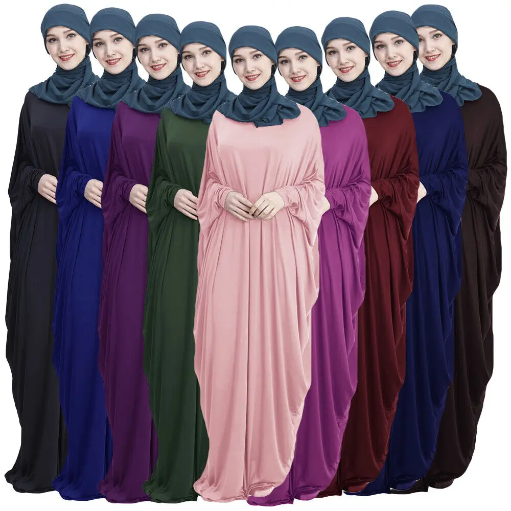 

Modest Dubai Muslim Women Khimar Abaya Batwing Sleeve Maxi Dress Eid Ramadan Prayer Garment Islamic Arab Kaftan Robe Turkey Gown