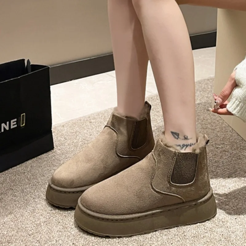Новинка 2024 зимние женские ботинки плюшевые теплые Нескользящие кроссовки на