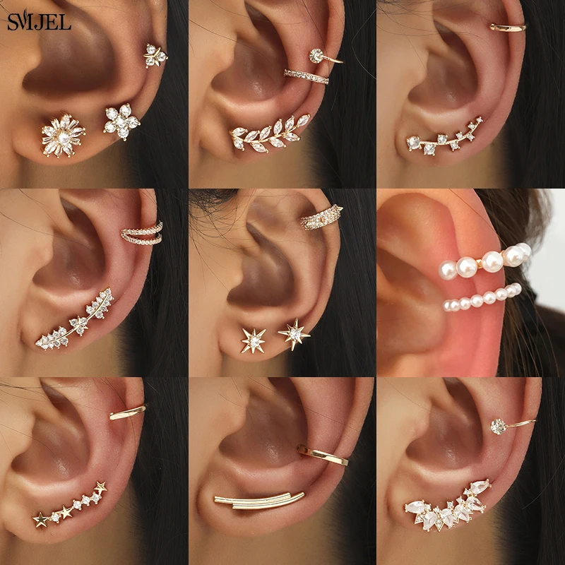 

Bohemian Punk Helix Cartilage Earrings Fake Earring Piercing Jewelry for Women Summer Leaf Ear Cuff Wrap Clip Crystal Studs Gift