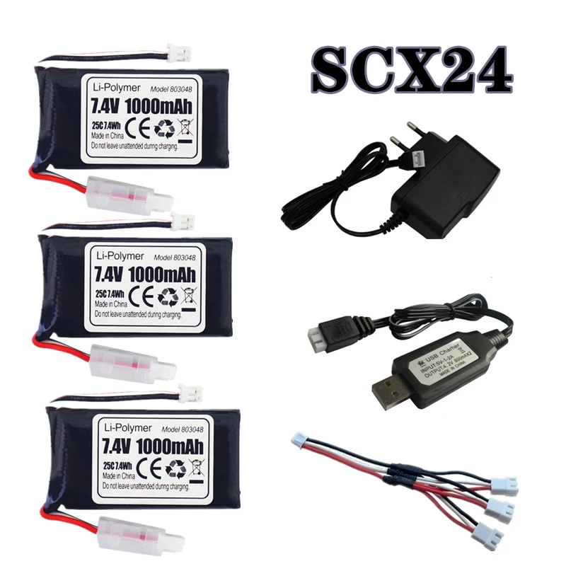 

7.4V 1000mAh Lithium Battery + Charger For 1:24 SCX24 RC TRUCK Electric Climbing Car Backup Rechargeable 7.4V Battery PH2.0 Plug