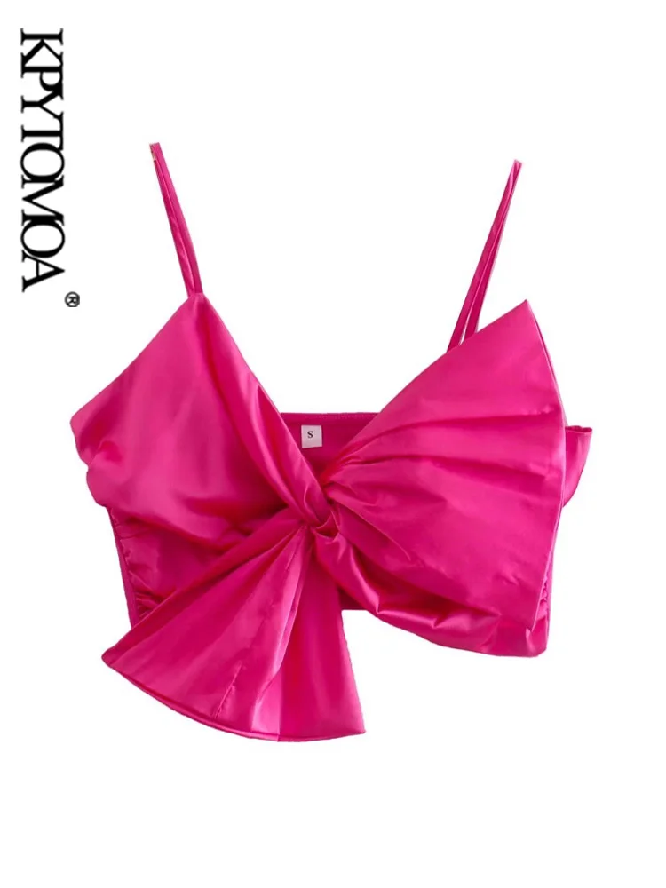 

KPYTOMOA женская сексуальная мода с макси бантом укороченные майки винтажные с открытой спиной тонкие регулируемые бретельки Женская майка