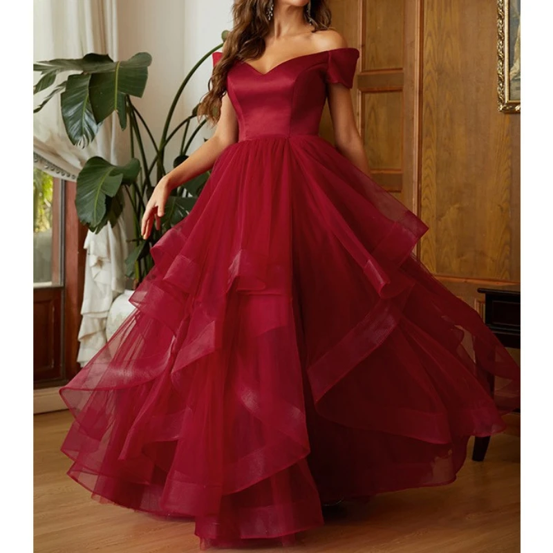 

Женское платье для выпускного Ashely Alsa, длинное винно-красное платье с рукавом-крылышком и многоярусной юбкой, платье для особых случаев, платье для выпускного вечера