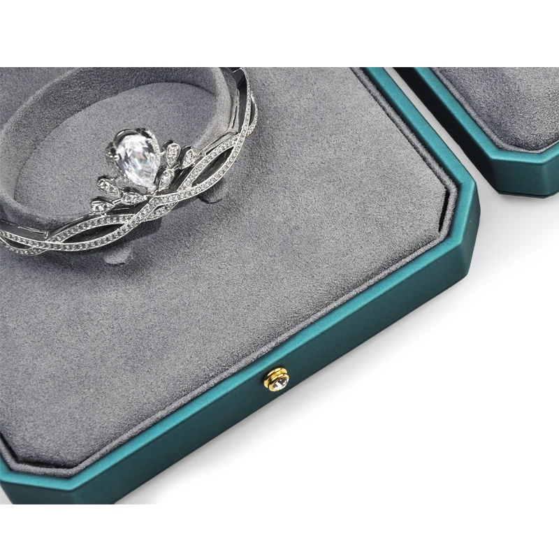 Oirlv New PU Leather Green Jewelry Box Ring Box Bracelet Box Necklace Box Octagonal Cut Edge Design Retro Premium Exquisite