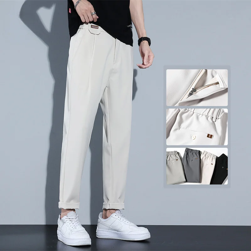 

Spring Summer High-Quality Brand Business Suit Pants Men Pendulous Smooth Solid Casual Straight Full Office Formal Trousers Male