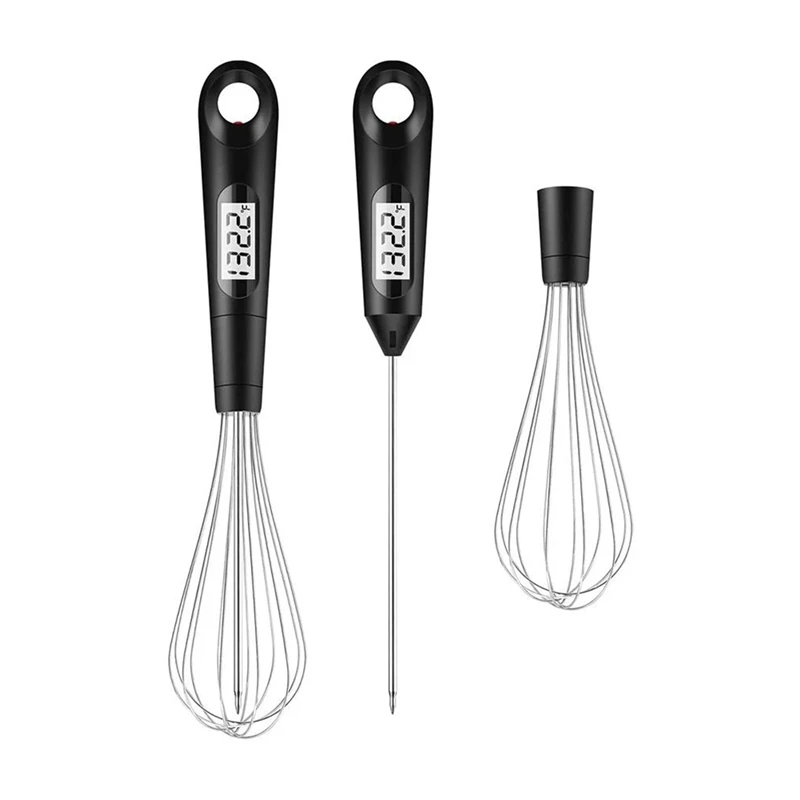 

2 In 1 Convenient Food Thermometer Digital Meat Thermometer Egg Beater Stainless Steel Whisk For Home Cooking